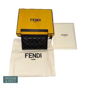NEW Fendi Black Yellow Forever Fendi Leather Logo Card Holder Wallet Designer